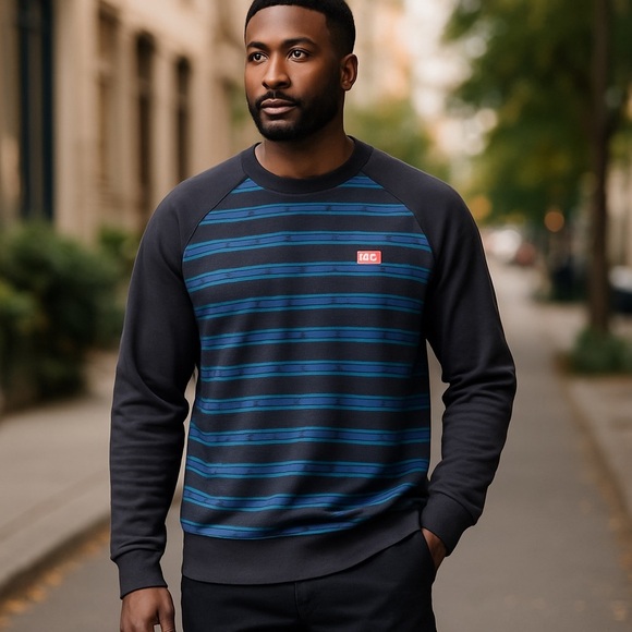 Vintage Nike AW77 Sweatshirt Men L Blue Stripe Crewneck Pullover‎ 90s Retro - Picture 7 of 7